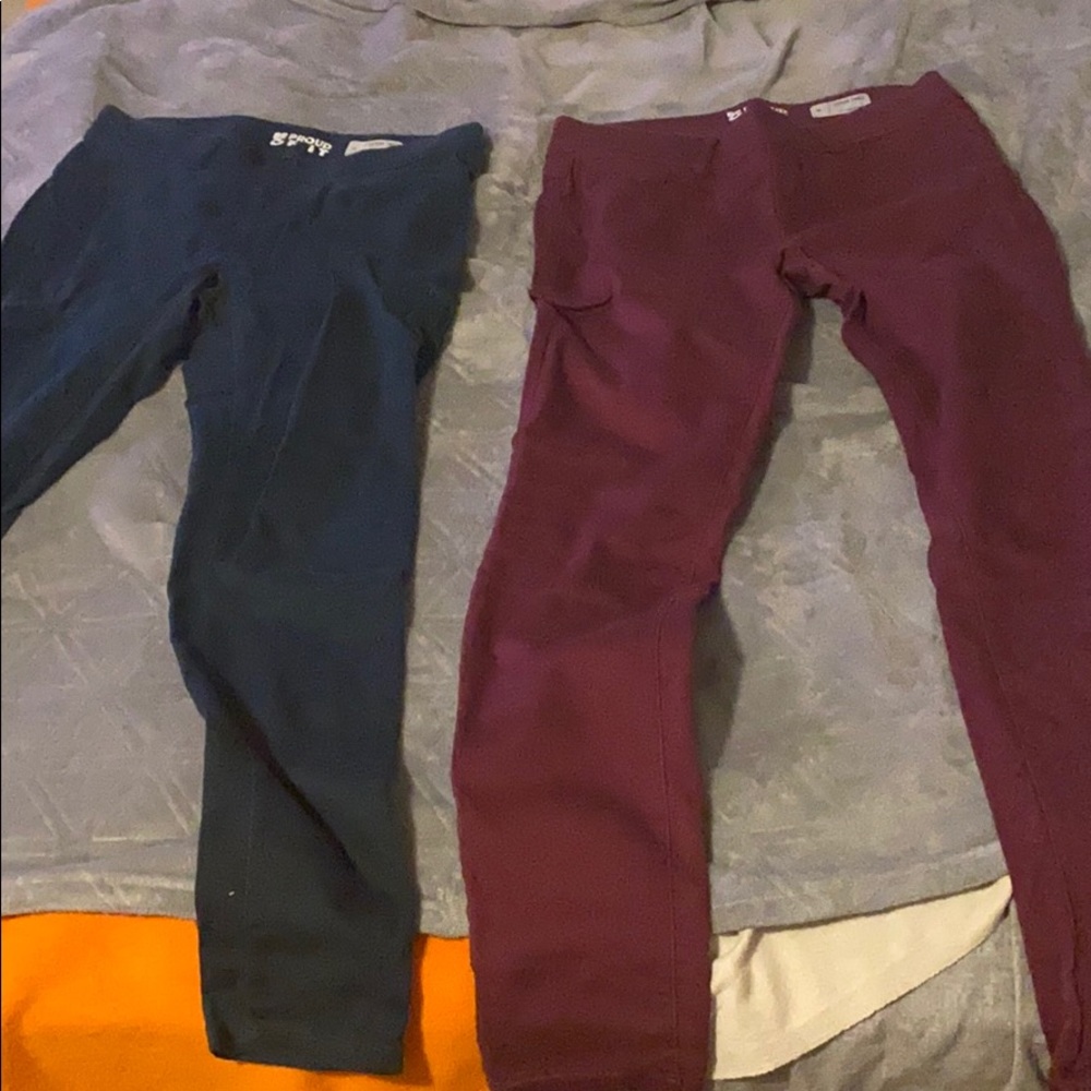 Green and burgundy treggings. Size M